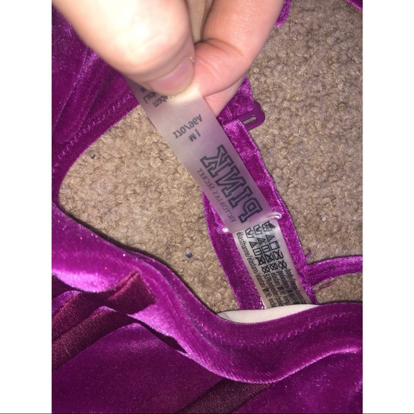 Victoria’s Secret pink velvet purple swimsuit top is medium, bottoms are large. - Picture 2 of 4